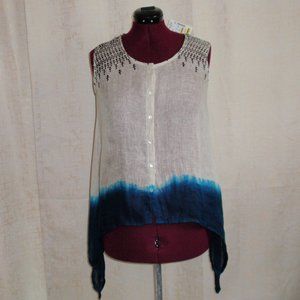 NWT Masala Hand Dyed Linen Gauze Sleeveless Sharkbite Top Handkerchief M